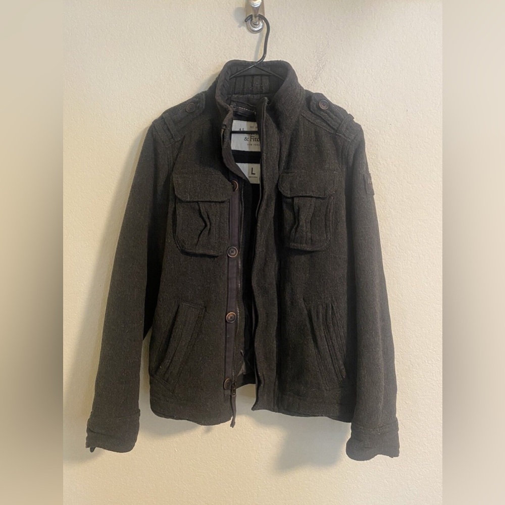 VINTAGE Abercrombie Men's Quilted Lining Military Field Jacket Charcoal • LARGE